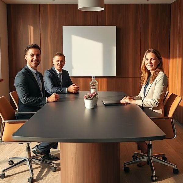 Echipă de patru consultanți în jurul unei mese de conferință